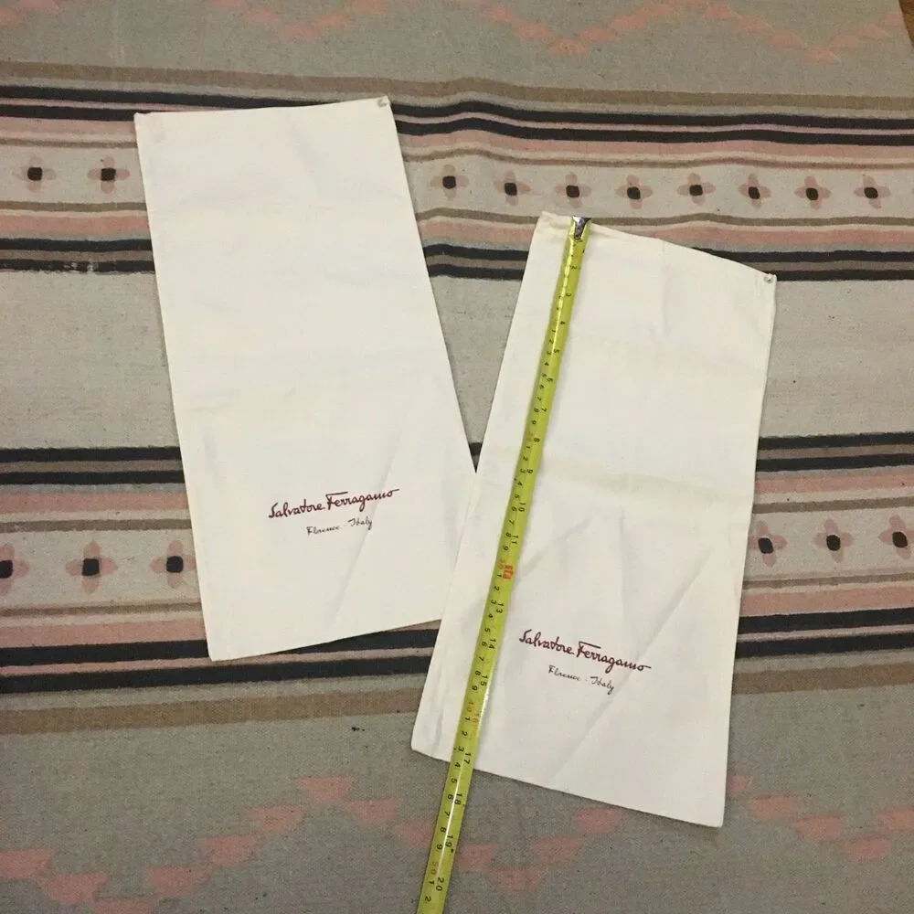 Two (2) Salvatore Ferragamo soft white w/ red drawstring Dustbag 17” x 8” new